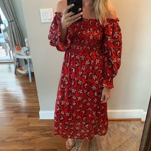 Who What Wear off the shoulder red floral …